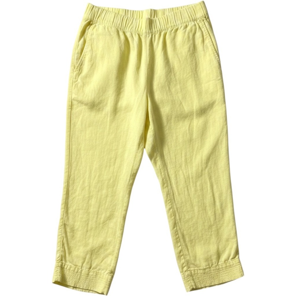 Pure Jill J Jill Yellow Garment Dyed Linen Cropped Pants Elastic Waist Womens S